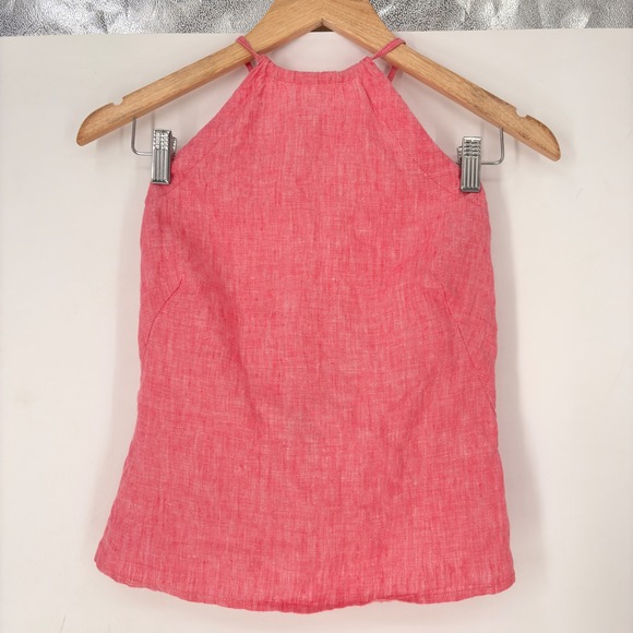 French Connection Women's Top Size 4 Pink Sleeveless Linen Halter Crisscross - Picture 1 of 9